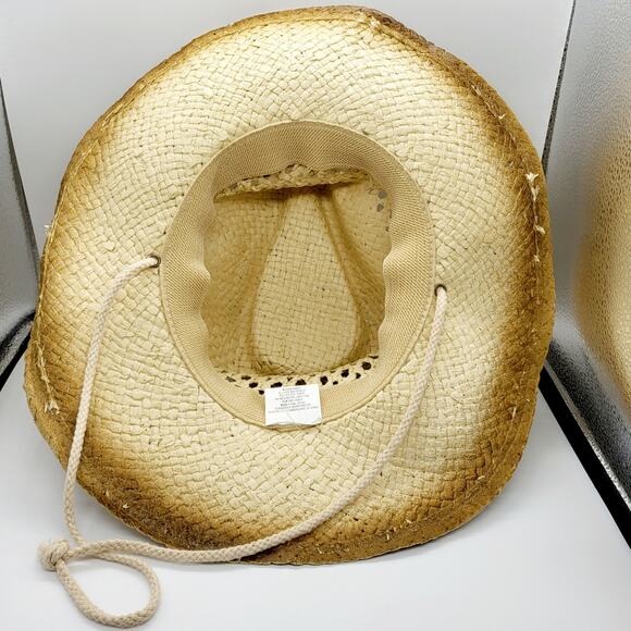 Rinco Western Cowgirl Medallion Tan Brown Straw Hat Youth Size 5 2009 Wide Brim - Picture 6 of 10